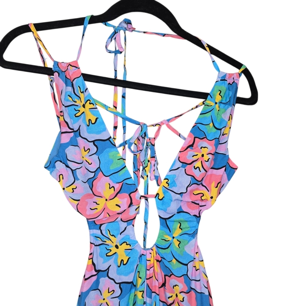 For Love & Lemons Yasmin Open Back Maxi Dress Pink Blue NWT Size Sm. - Picture 6 of 14